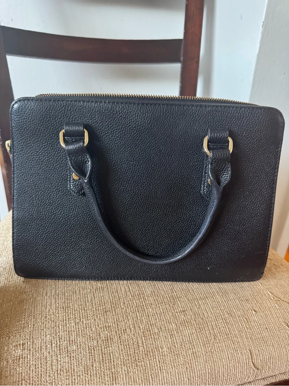 kate spade Black Pebbled Leather Double-Zip Satchel with Gold Hardware